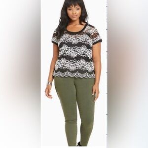 Torrid Lace Scalloped Ribbed Trim Black White Blouse Top Plus Size 3
